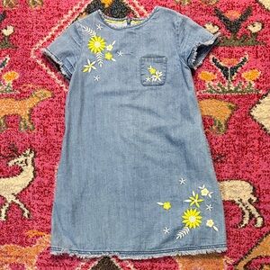 Boden Blue Denim Dress with Yellow Floral Embroidery size 8/9
